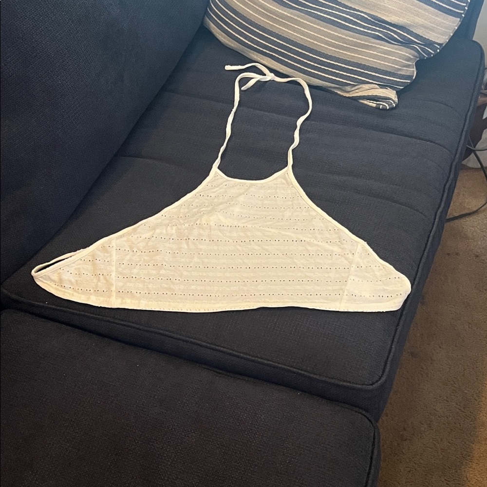 Tobi White Lace-Stripe Halter Crop Top
